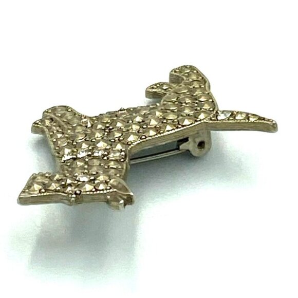 Vtg Scottie Terrier Dog Pin Brooch Silver Toned Metal Faux Marcasite Rhinestones - Picture 3 of 5